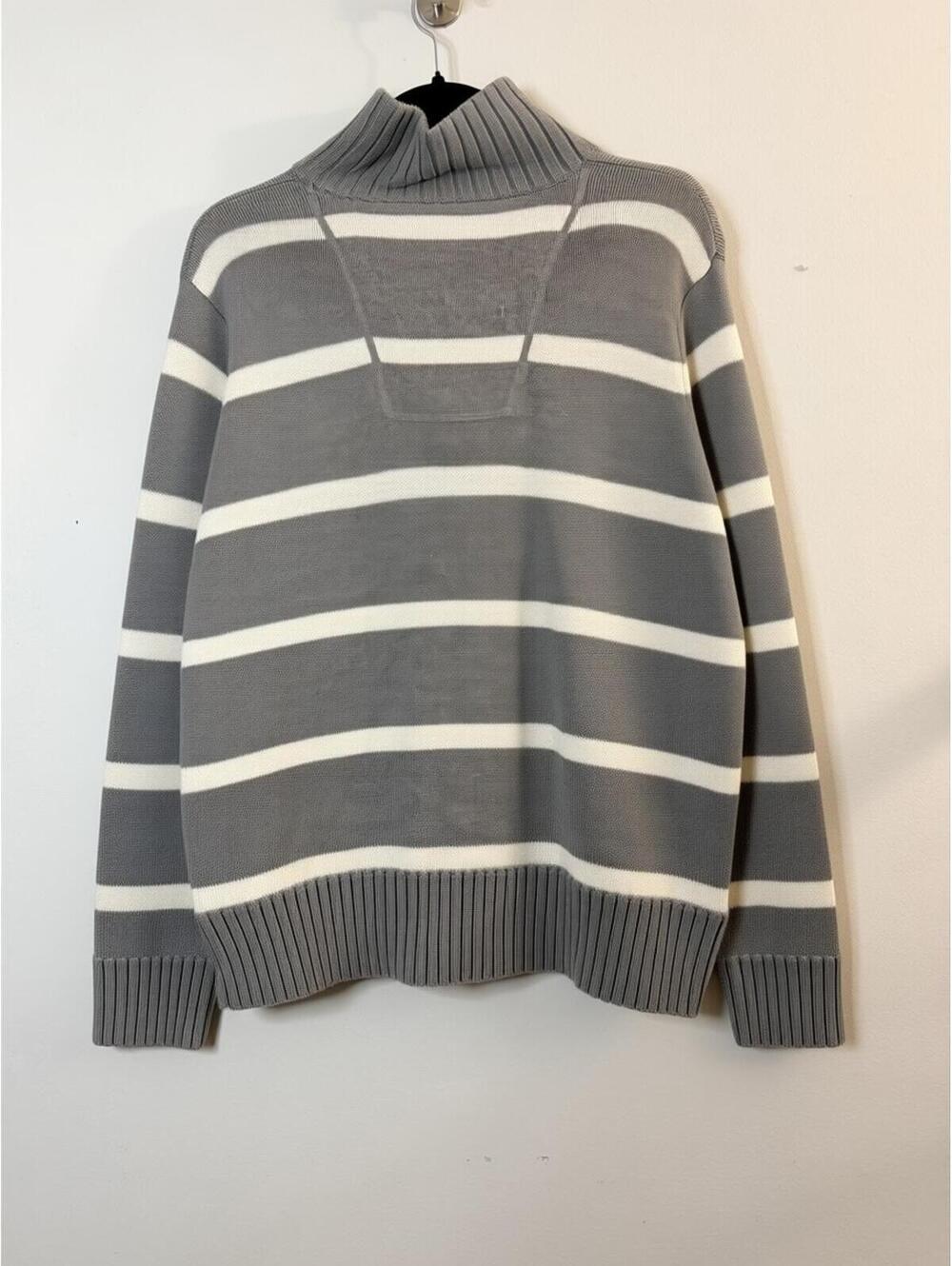 American Eagle Outfitters Striped Quarter Zip Sweater Men’s Gray White Medium - Picture 2 of 6